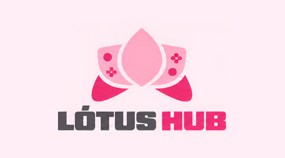 Logo da Lótus HUB, composto por um controle de console com cores e formas que assemelham-se à uma flor de lótus.